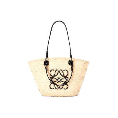 LOEWE MEDIUM ANAGRAM BASKET BAG IN IRACA PALM AND CALFSKIN A223T43X02 (46*24.5*16cm)